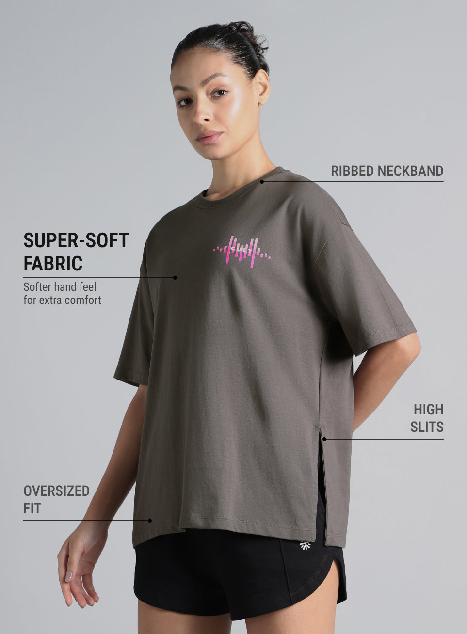 Women's Dark Grey Feel the Beat Print T-shirt
