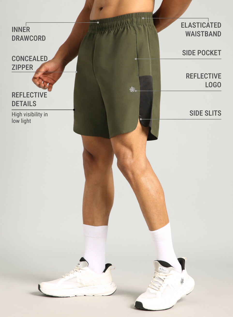 Men's Olive Pace Up Runner's Shorts