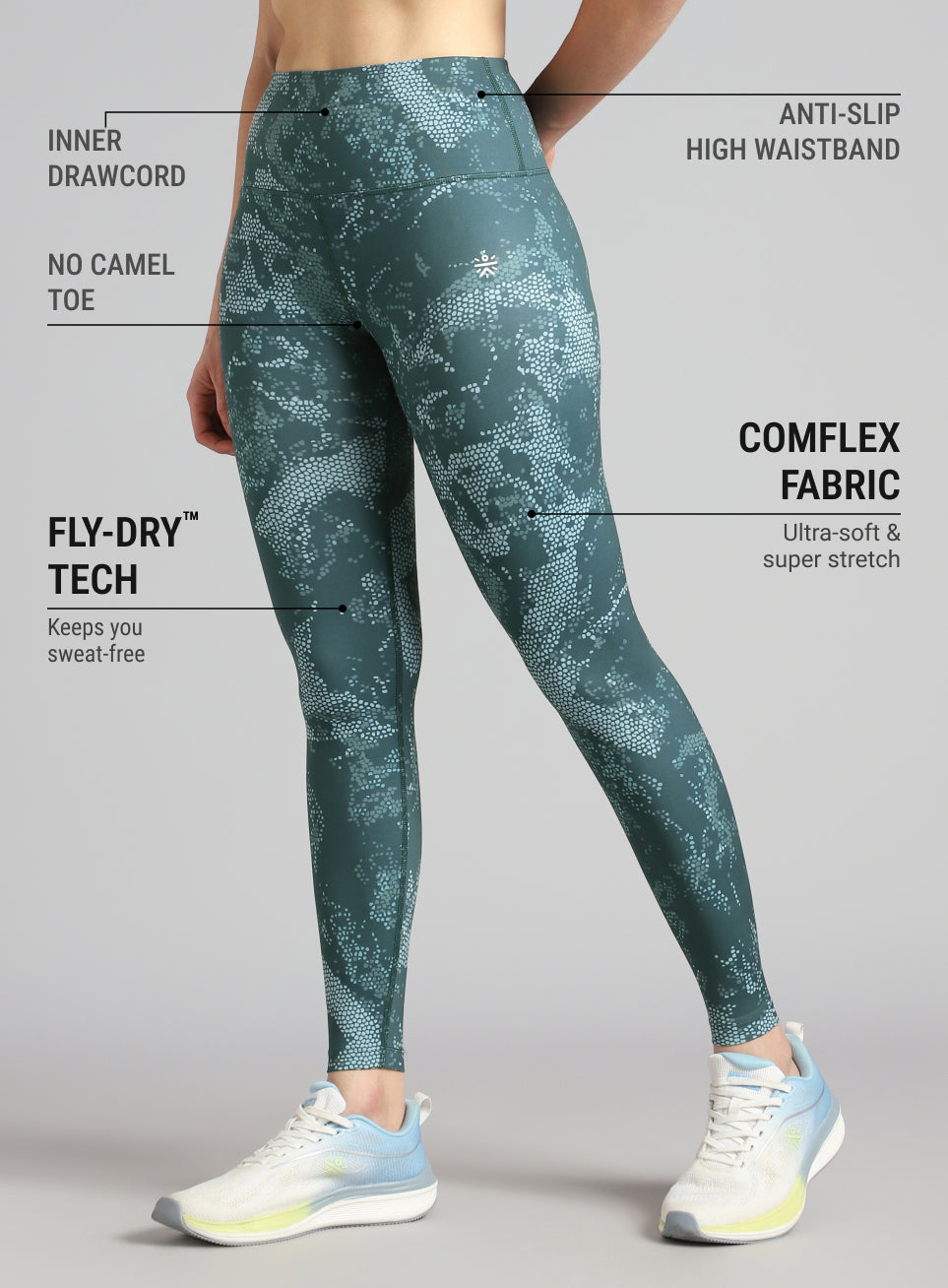 Women's Green Printed Train All Day COMFlex Tights