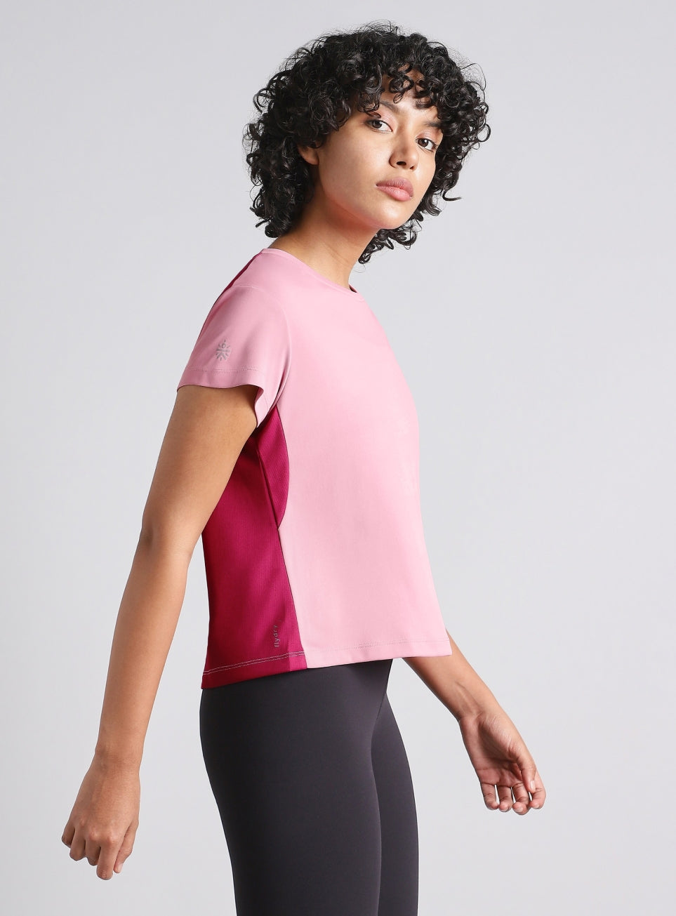 Women's Pink Colourblock Cropped Running T-shirt
