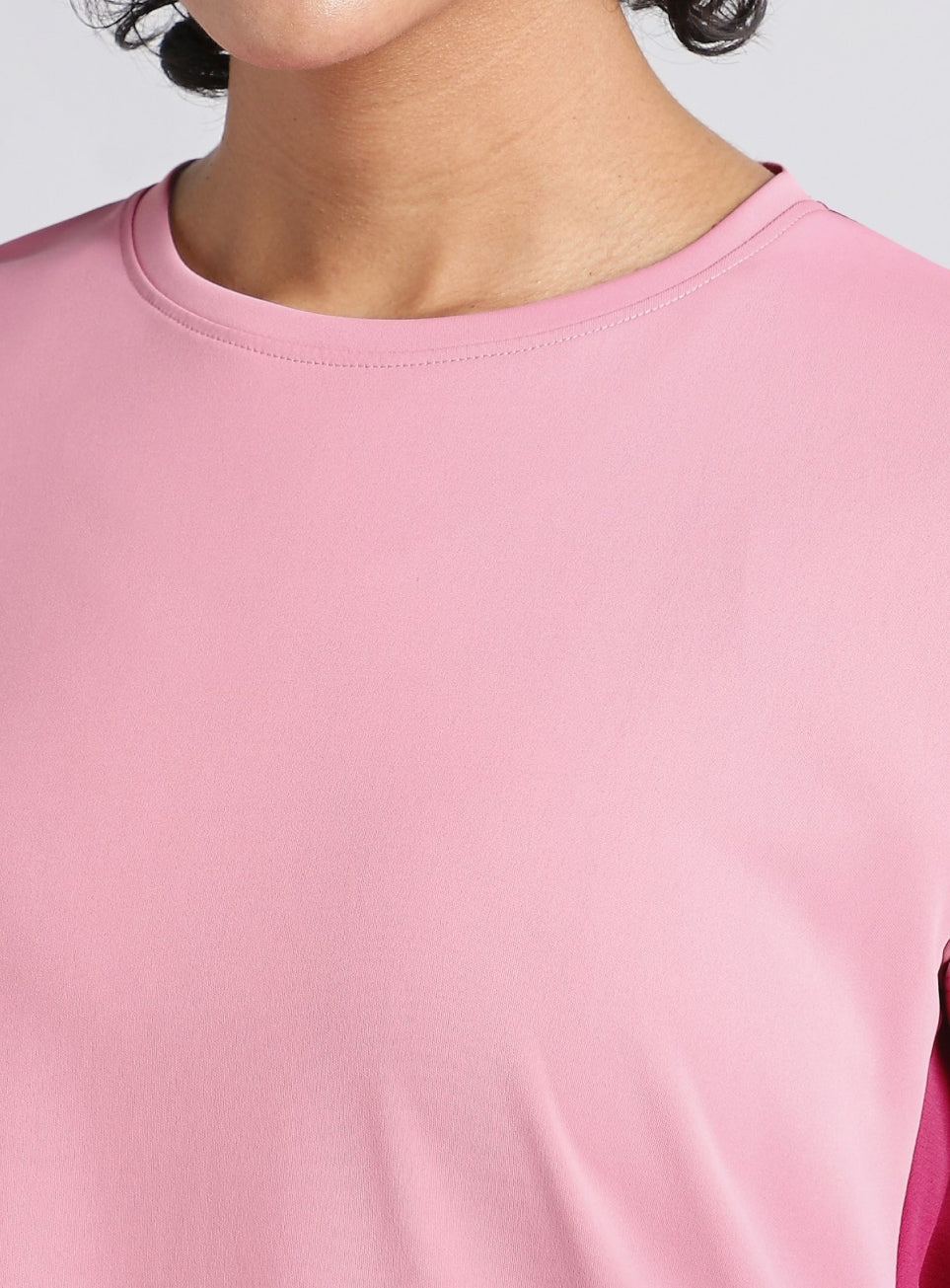 Women's Pink Colourblock Cropped Running T-shirt