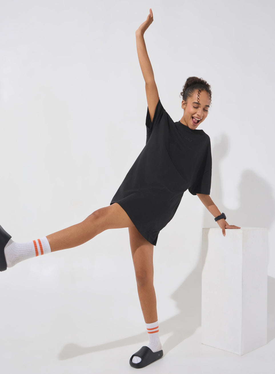 Women's Black Soft Form Oversized T-shirt Dress