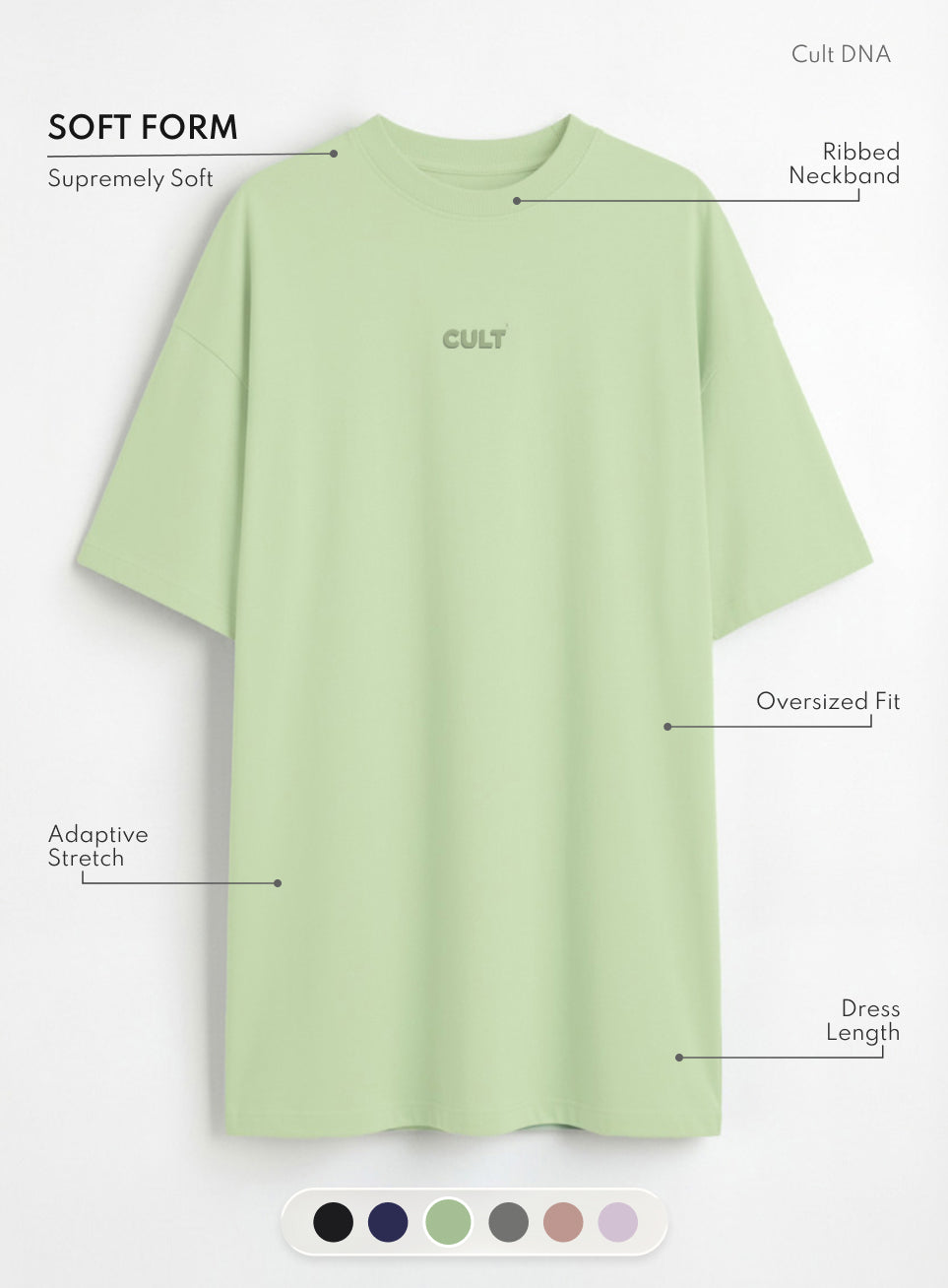 Women's Lime Soft Form Oversized T-shirt Dress