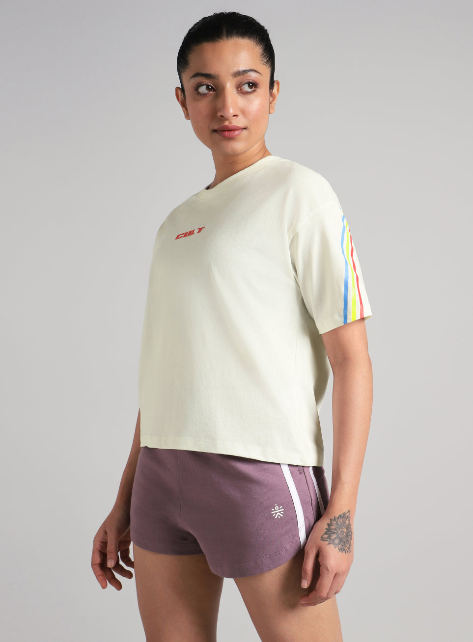 Women's Off White Cult Vibe Stripes Boxy Fit T-shirt
