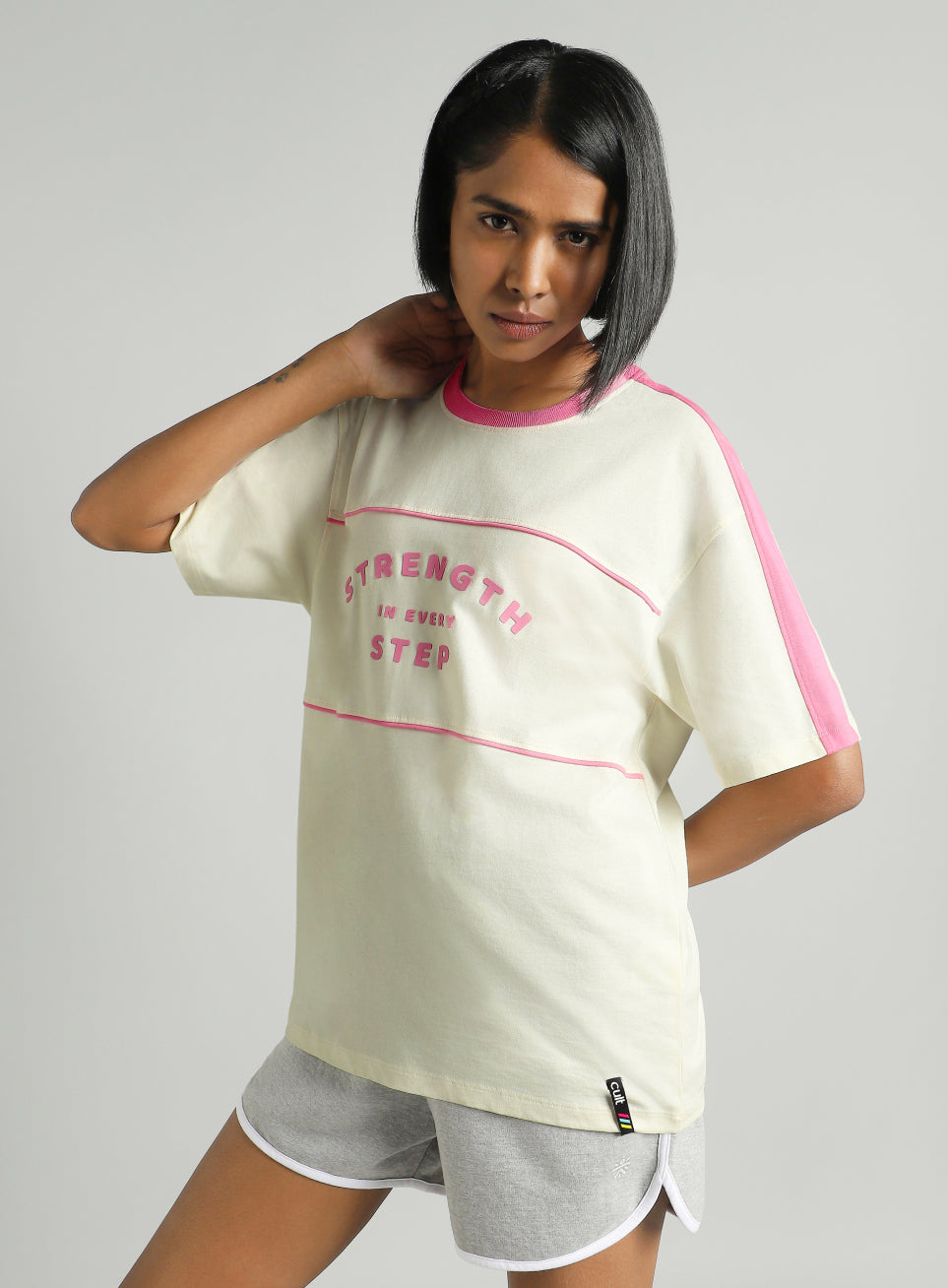 Women's Off White Fun Play Block Graphic Oversized T-shirt