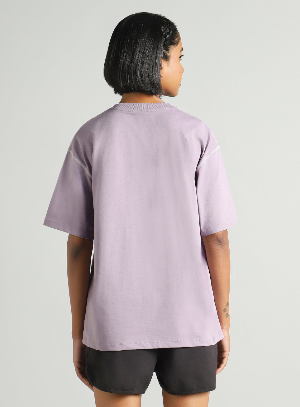 Women's Purple Mini Graphic Oversized Fit T-shirt