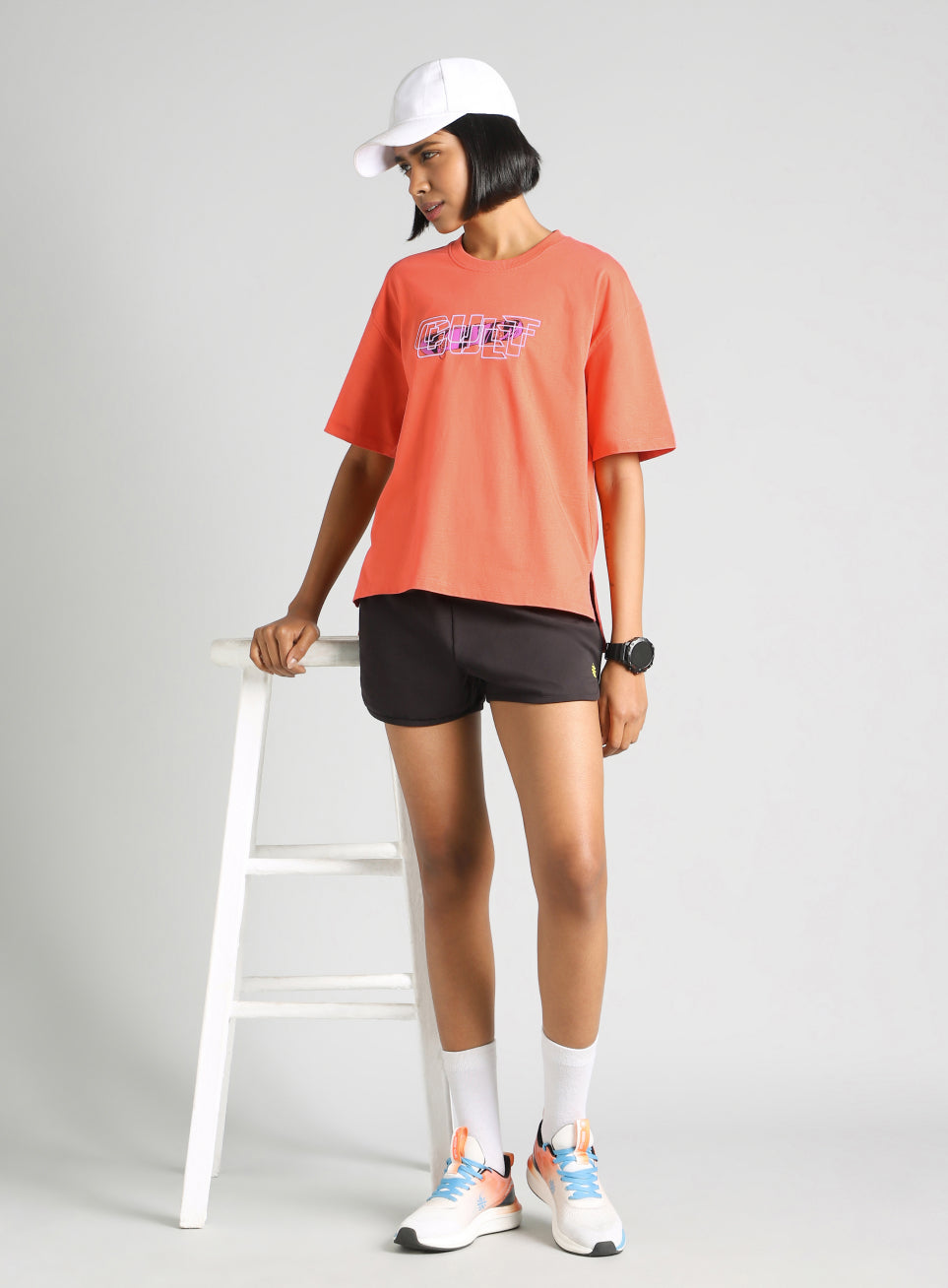 Women's Orange Skate Graphic Oversized Fit T-Shirt