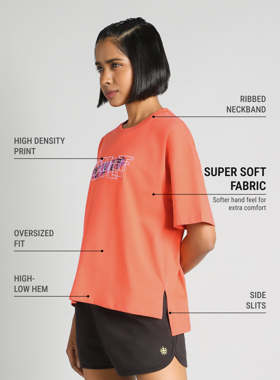 Women's Orange Skate Graphic Oversized Fit T-Shirt