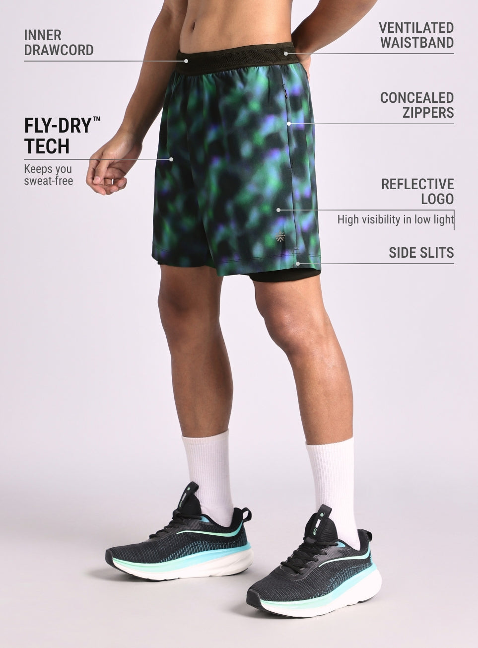 Men's Halo Print Night Run Shorts with Inbuilt Tights