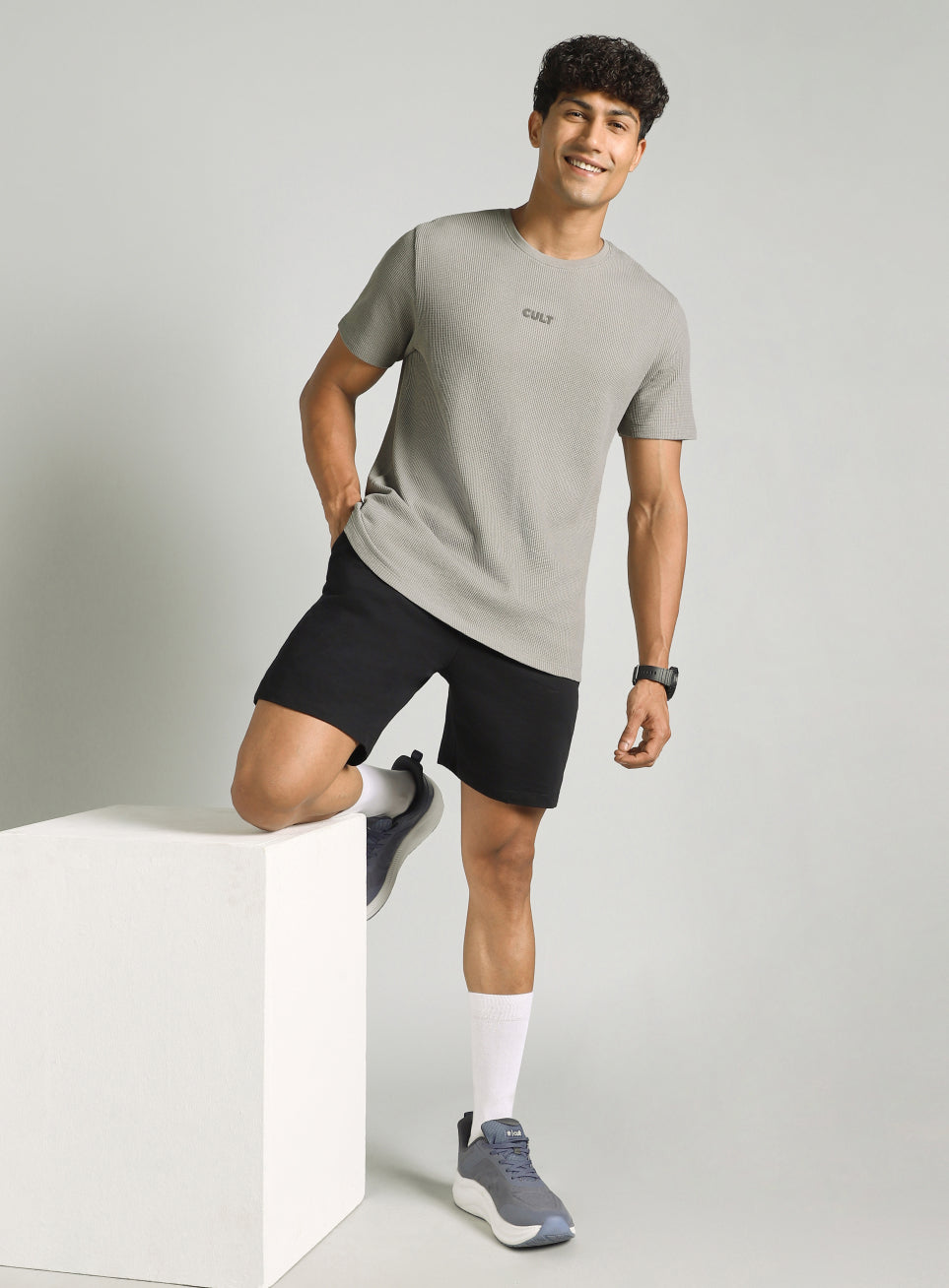 Men's Grey Essential Oversized Fit Waffle T-shirt
