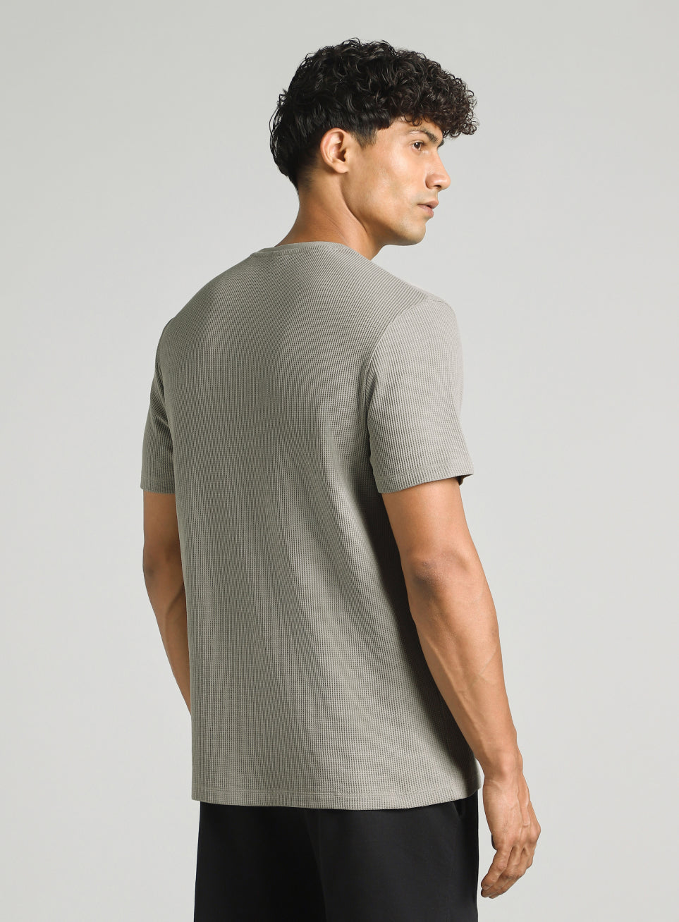 Men's Grey Essential Oversized Fit Waffle T-shirt