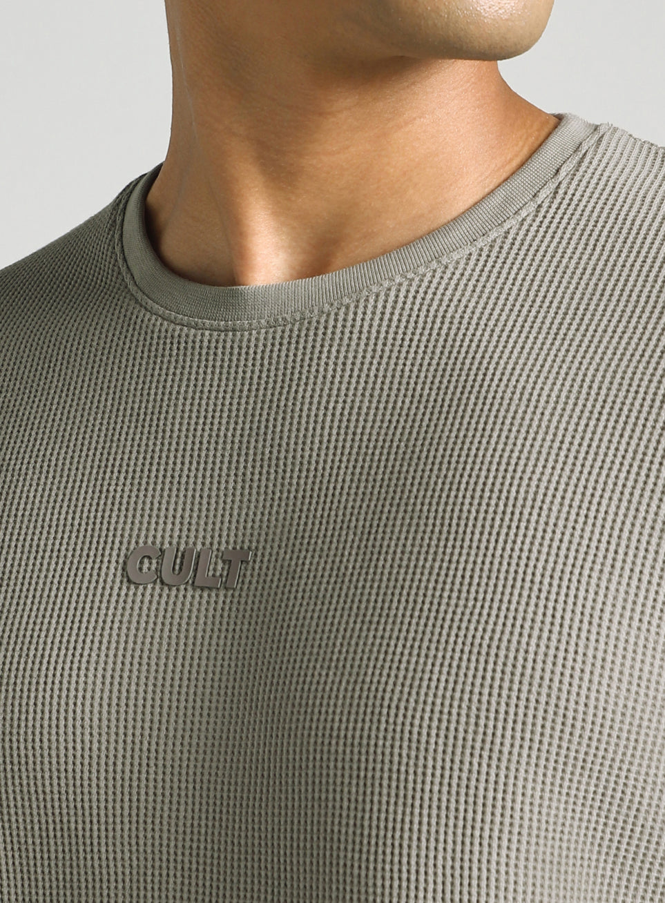 Men's Grey Essential Oversized Fit Waffle T-shirt