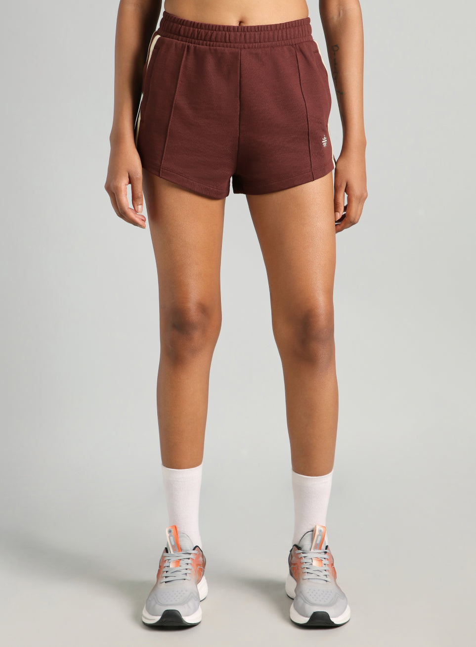 Women's Brown Contrast Power Tape Shorts