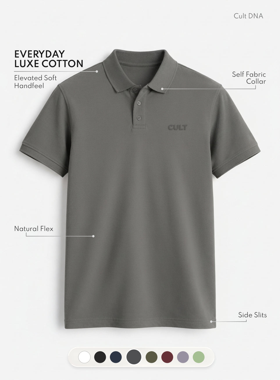 Men's Dark Grey Everyday Luxe Cotton Polo T-shirt
