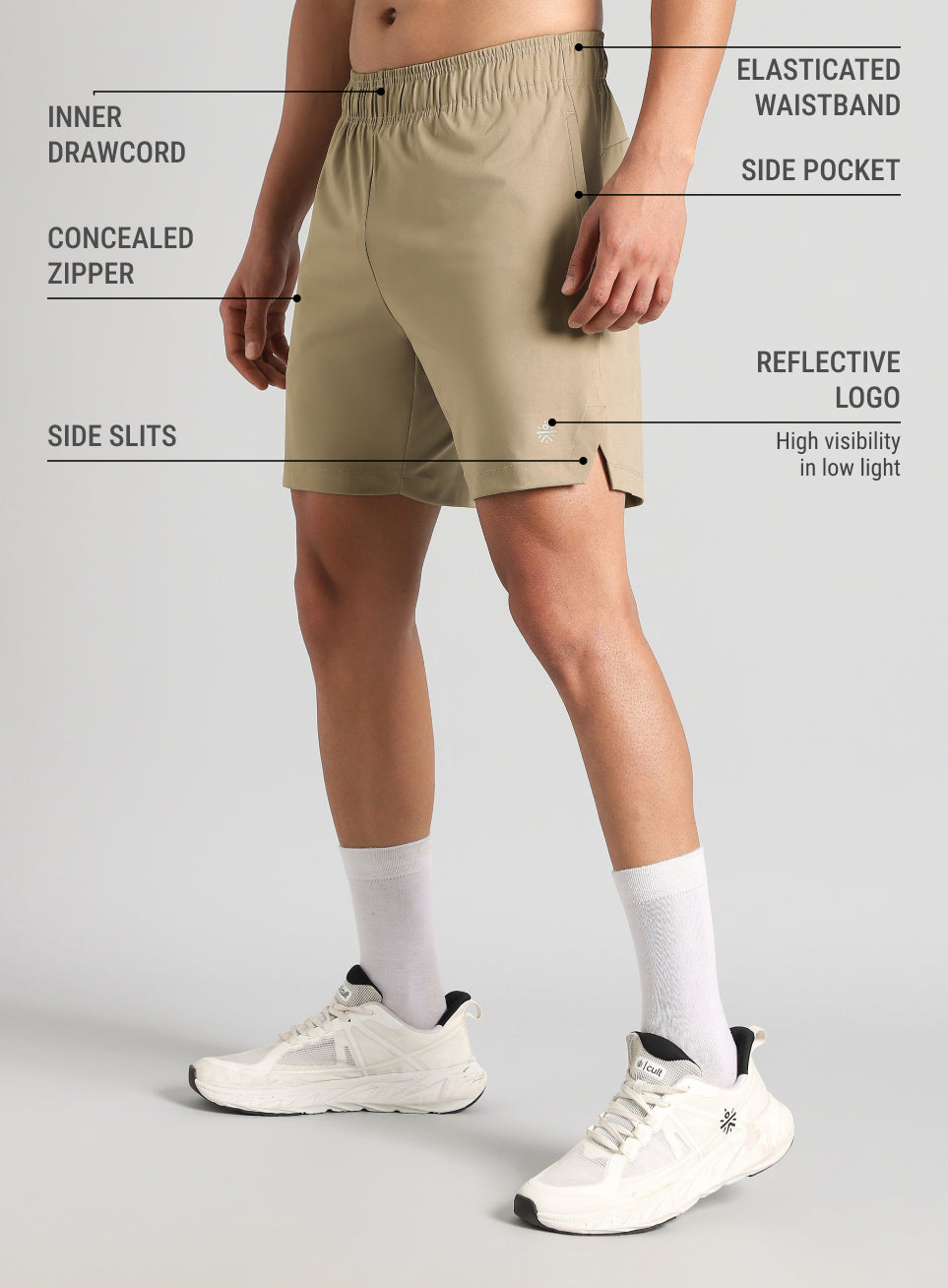 Men's Beige Pace Up Running Shorts