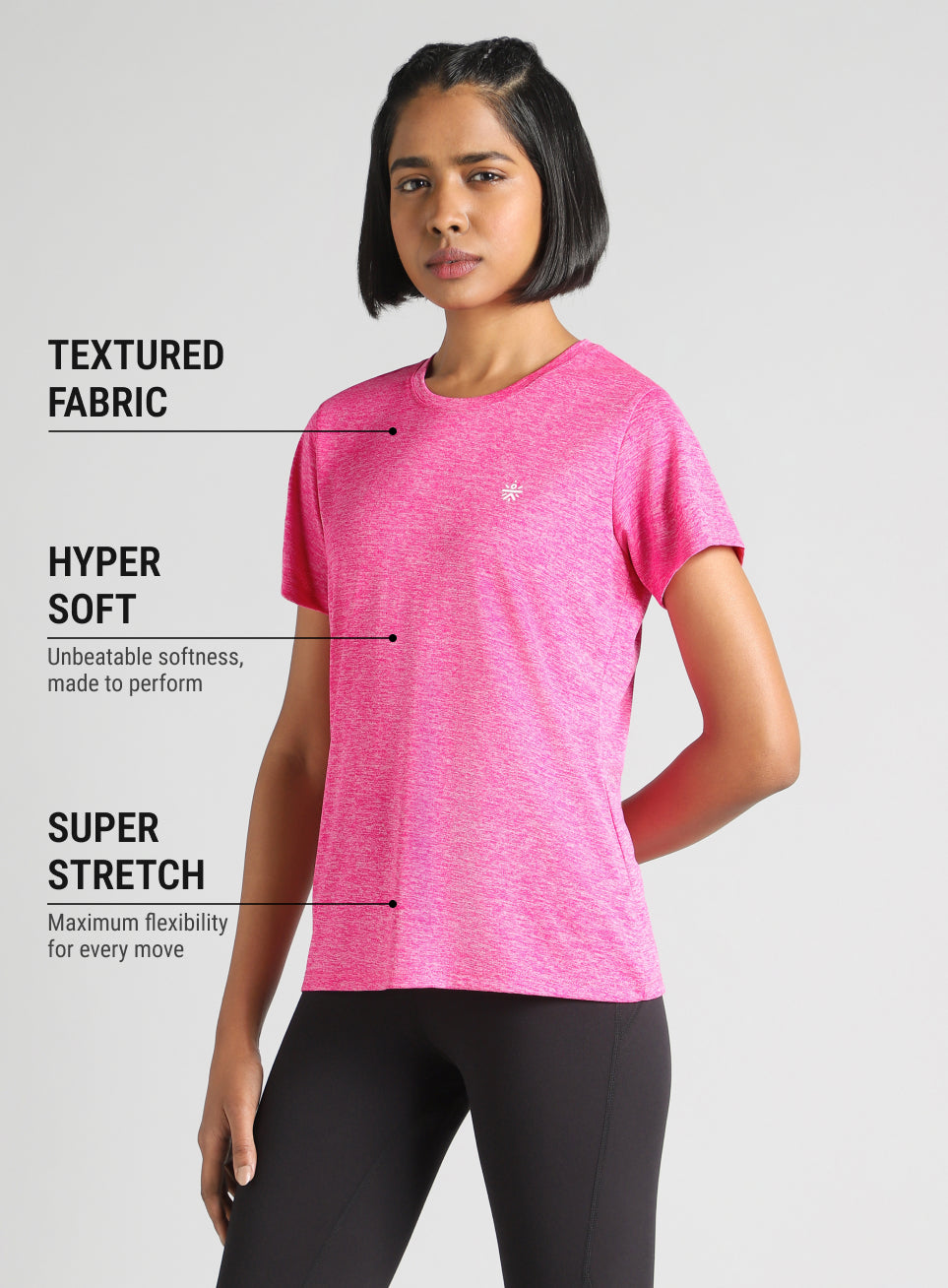 Women's Pink Textured Active T-Shirt