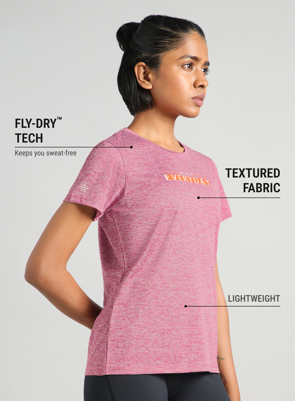 Women's Pink Training Textured T-shirt