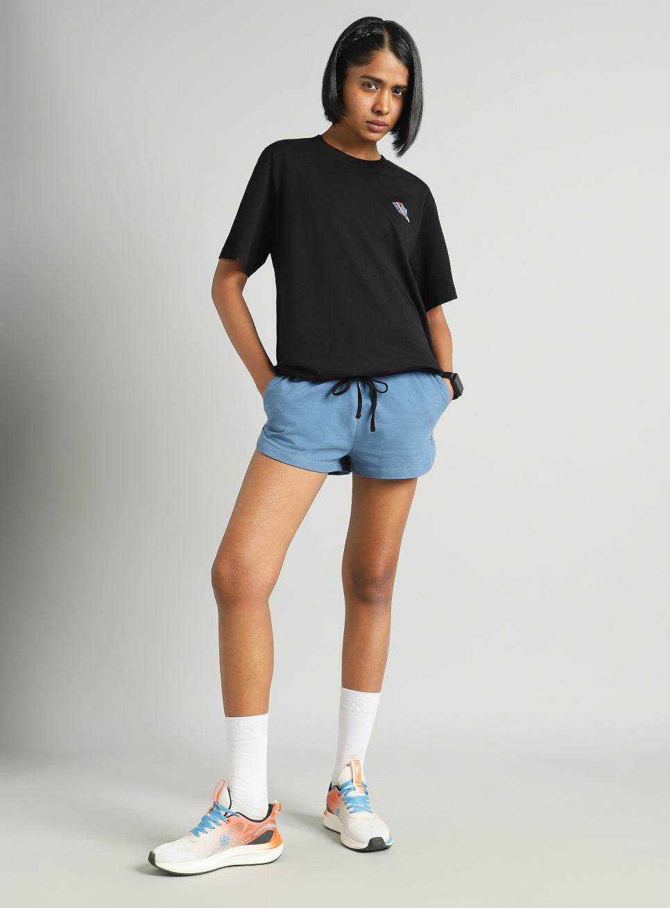 Women's Black Tie Up Relaxed Fit T-shirt