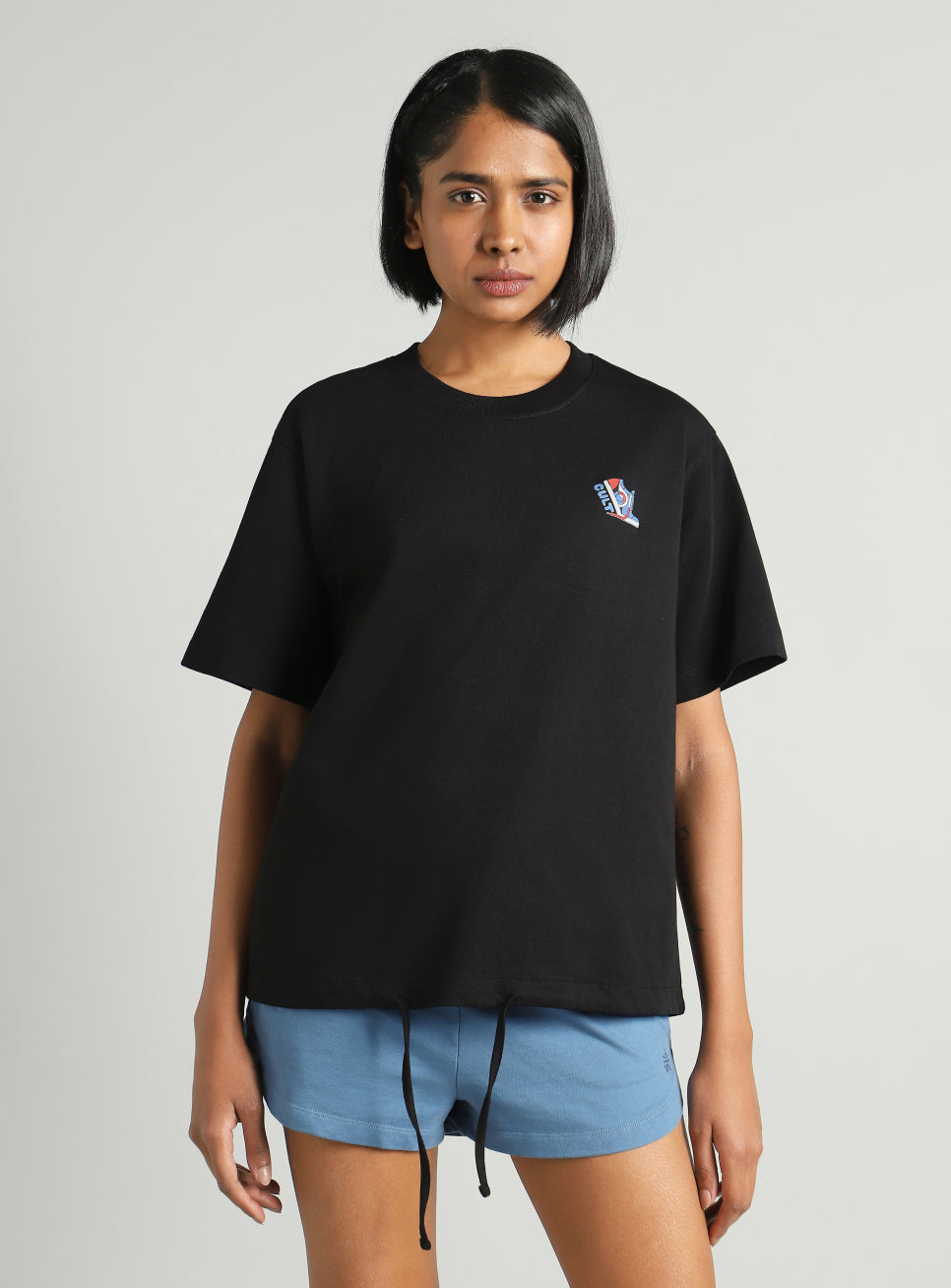 Women's Black Tie Up Relaxed Fit T-shirt
