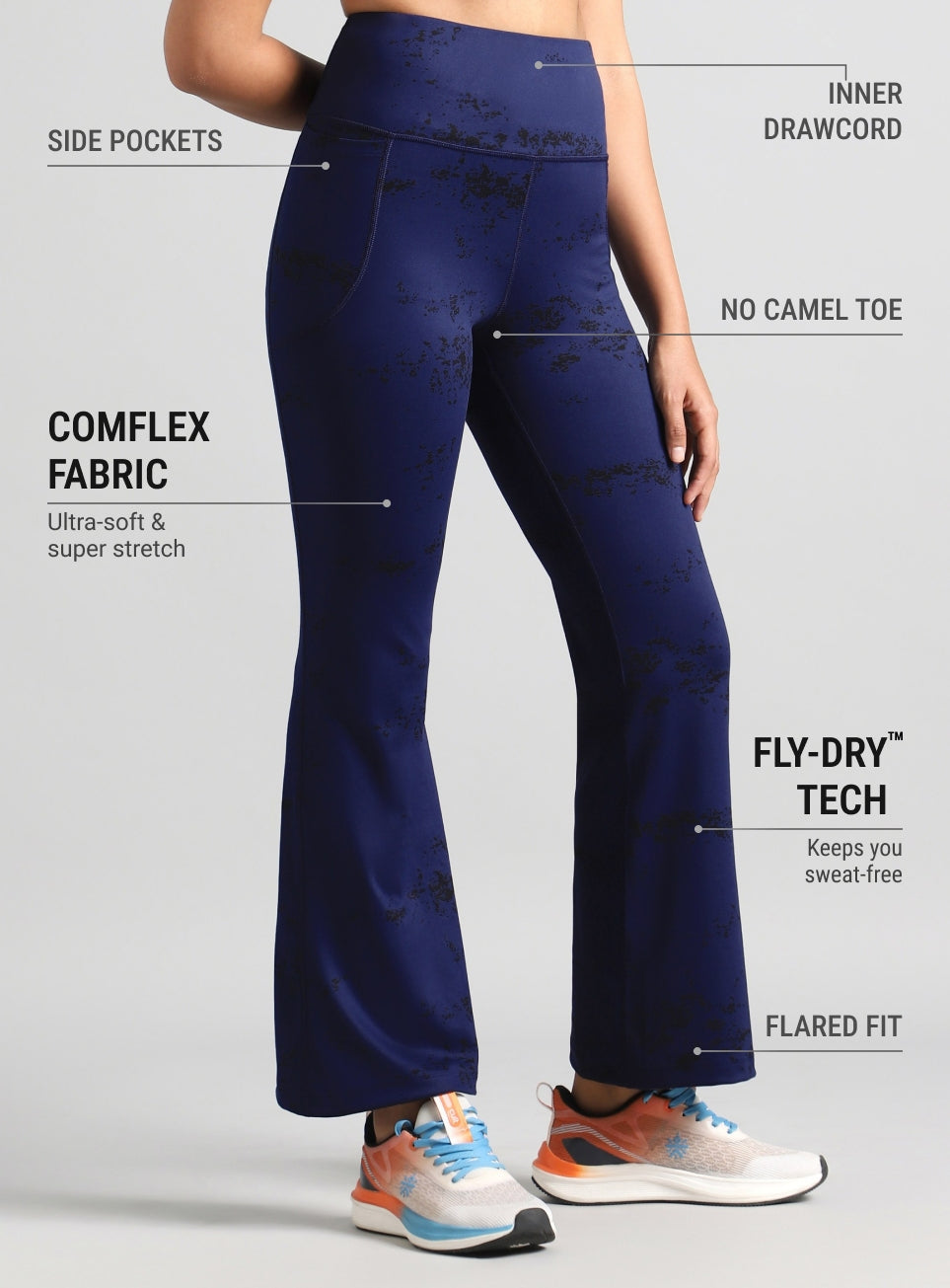 Women's Blue Training Printed COMFlex Flarepants