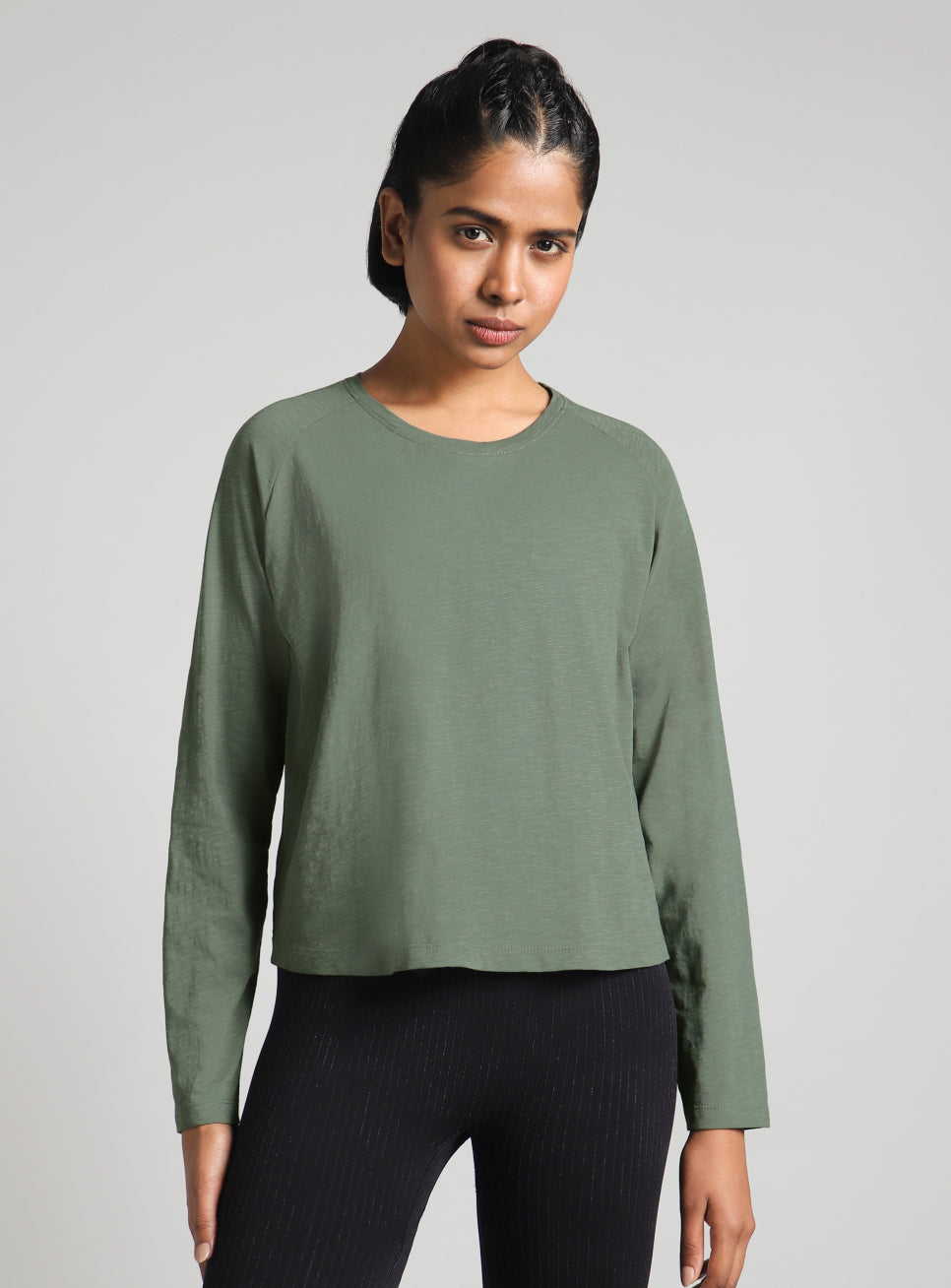 Women's Green Form Overlap Yoga T-shirt