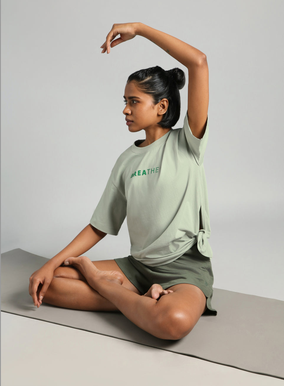 Women's Green Flow Side Tie Up Relaxed fit T-shirt