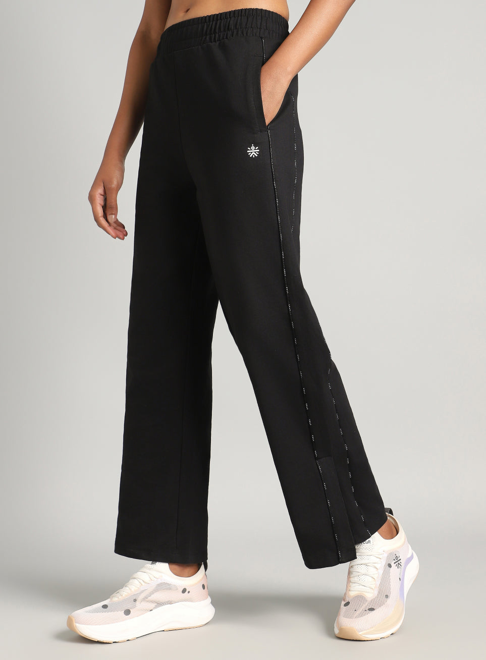 Women's Black Panelled Straight Fit Trackpants
