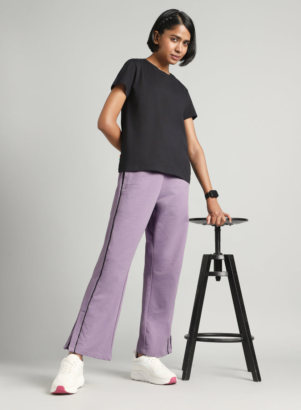 Women's Purple Panelled Straight Fit Trackpants
