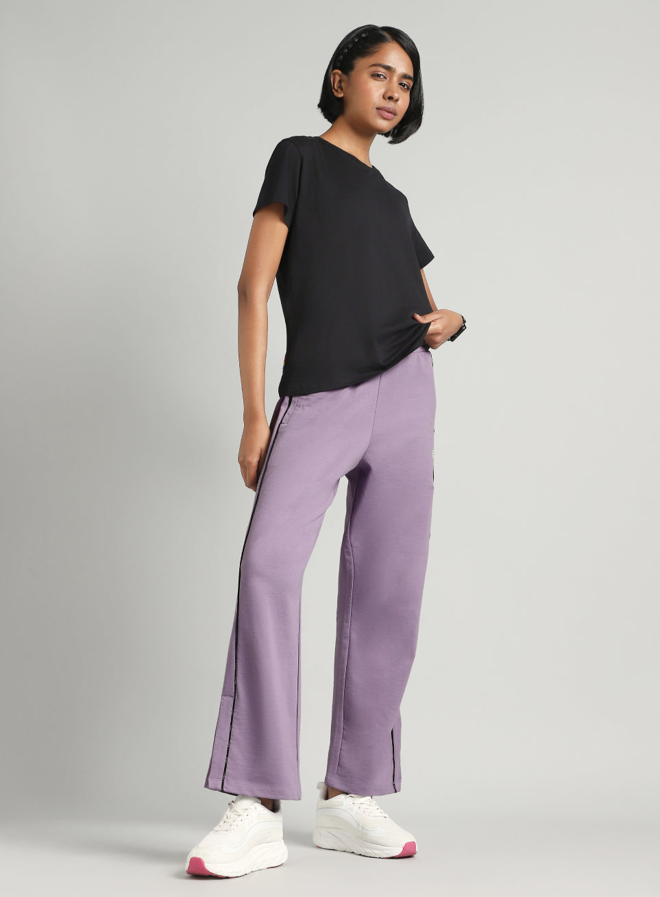 Women's Purple Panelled Straight Fit Trackpants