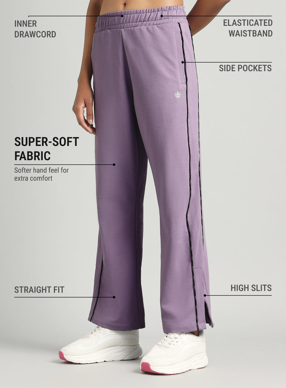 Women's Purple Panelled Straight Fit Trackpants