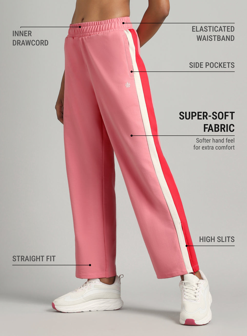Women's Pink Zip Bottom Flare Straight Fit Trackpants