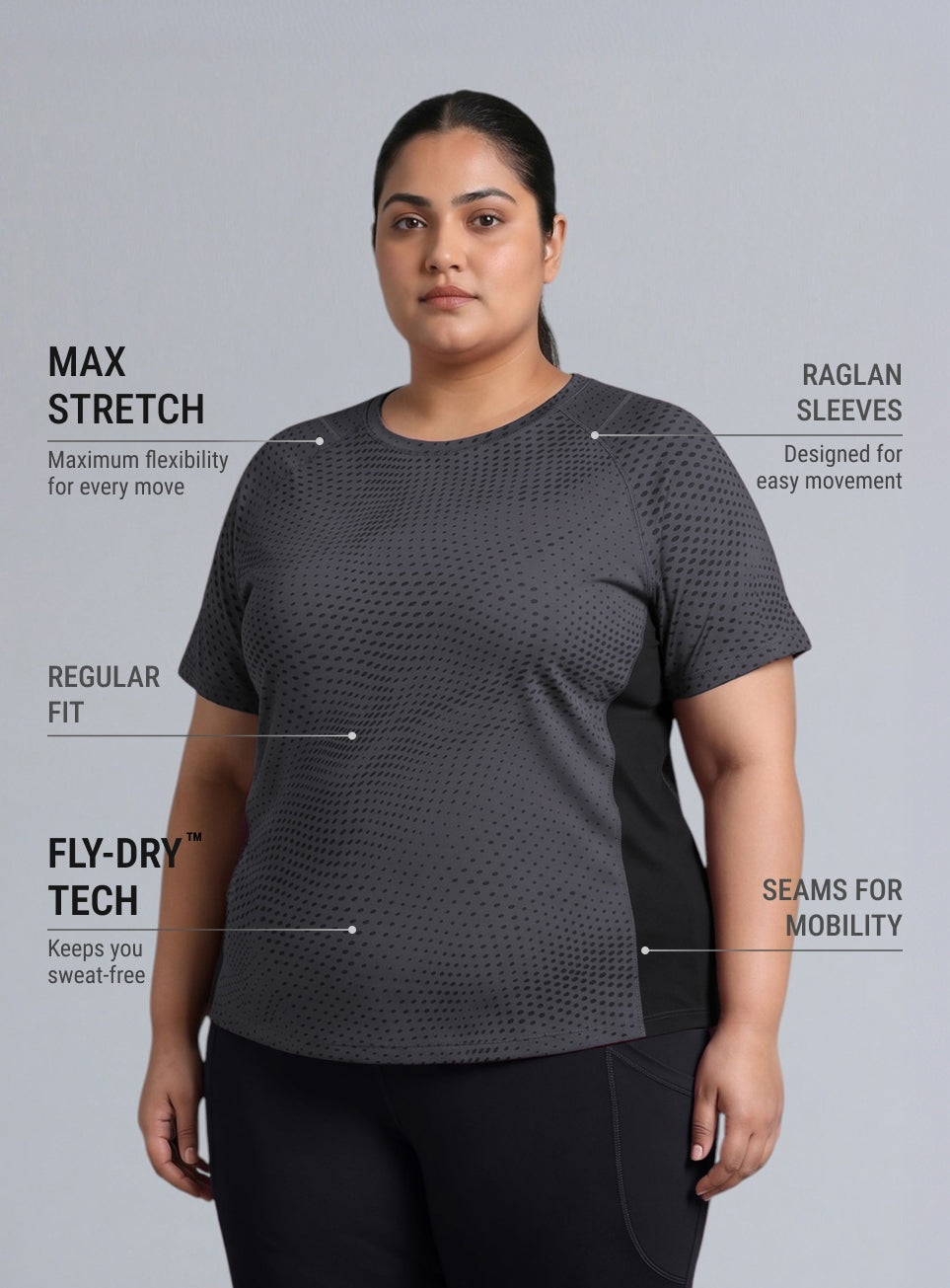 Women's Grey Dynamic Move Training Plus size T-shirt