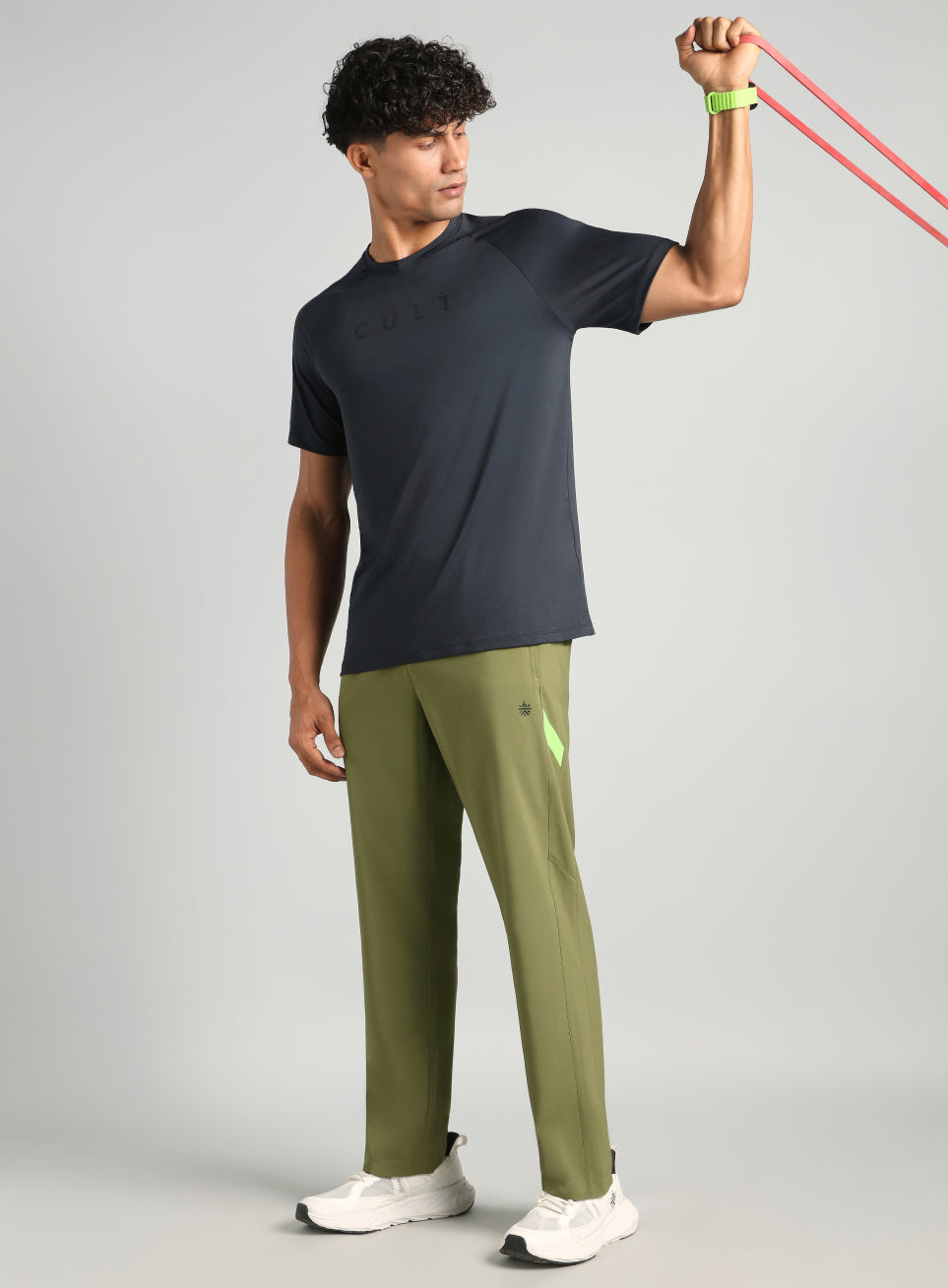 Men's Olive Straight Fit Power Pop Trackpants