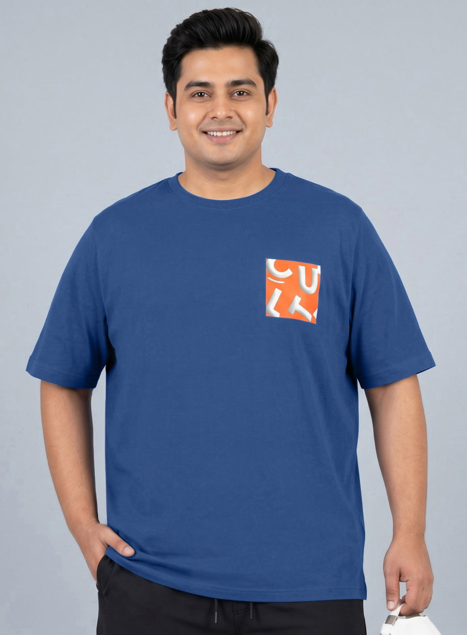 Men's Blue Cult Print Plus Size Graphic T-shirt