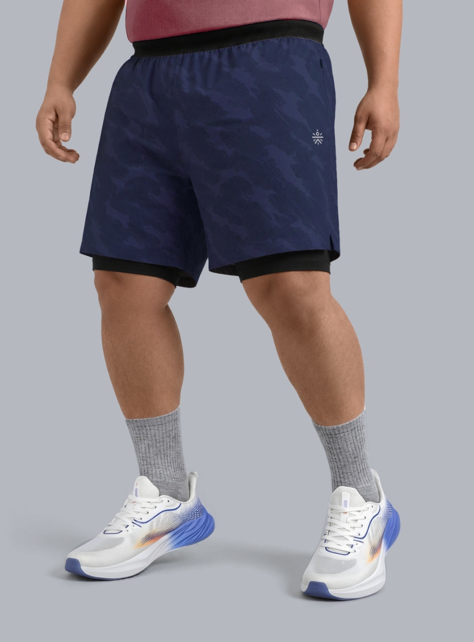 Men's Navy Urban Camo Plus Size Shorts with In-Buit Tights