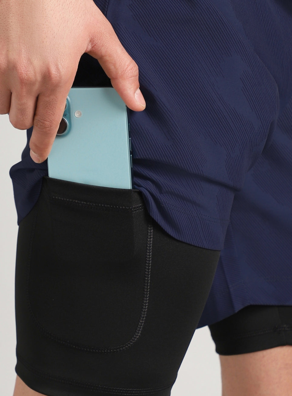 Men's Navy Urban Camo Plus Size Shorts with In-Buit Tights