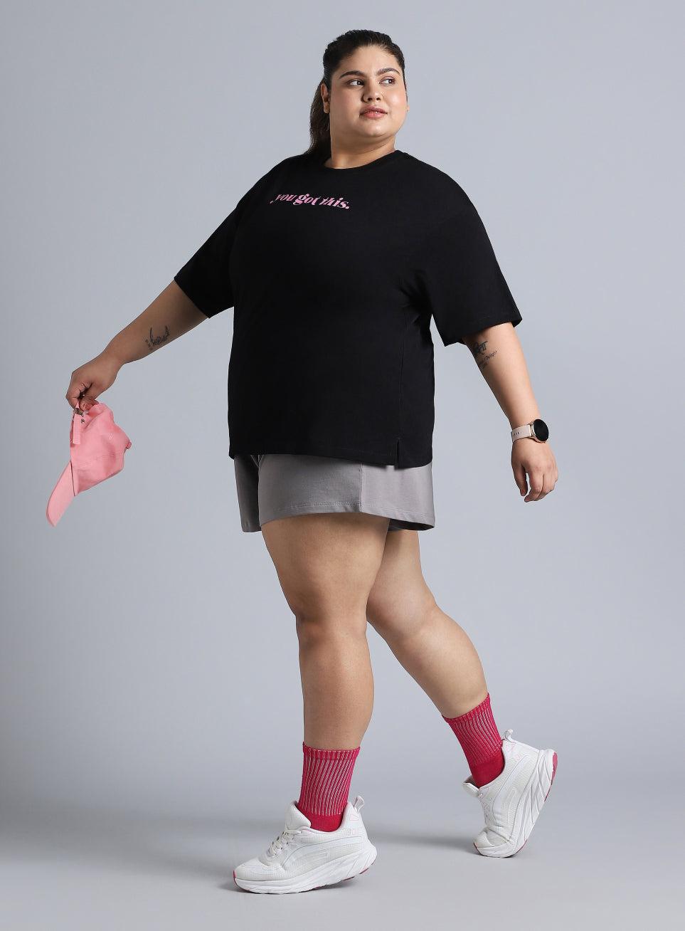 Women's Black You Got This Oversized Fit Plus Size T-shirt
