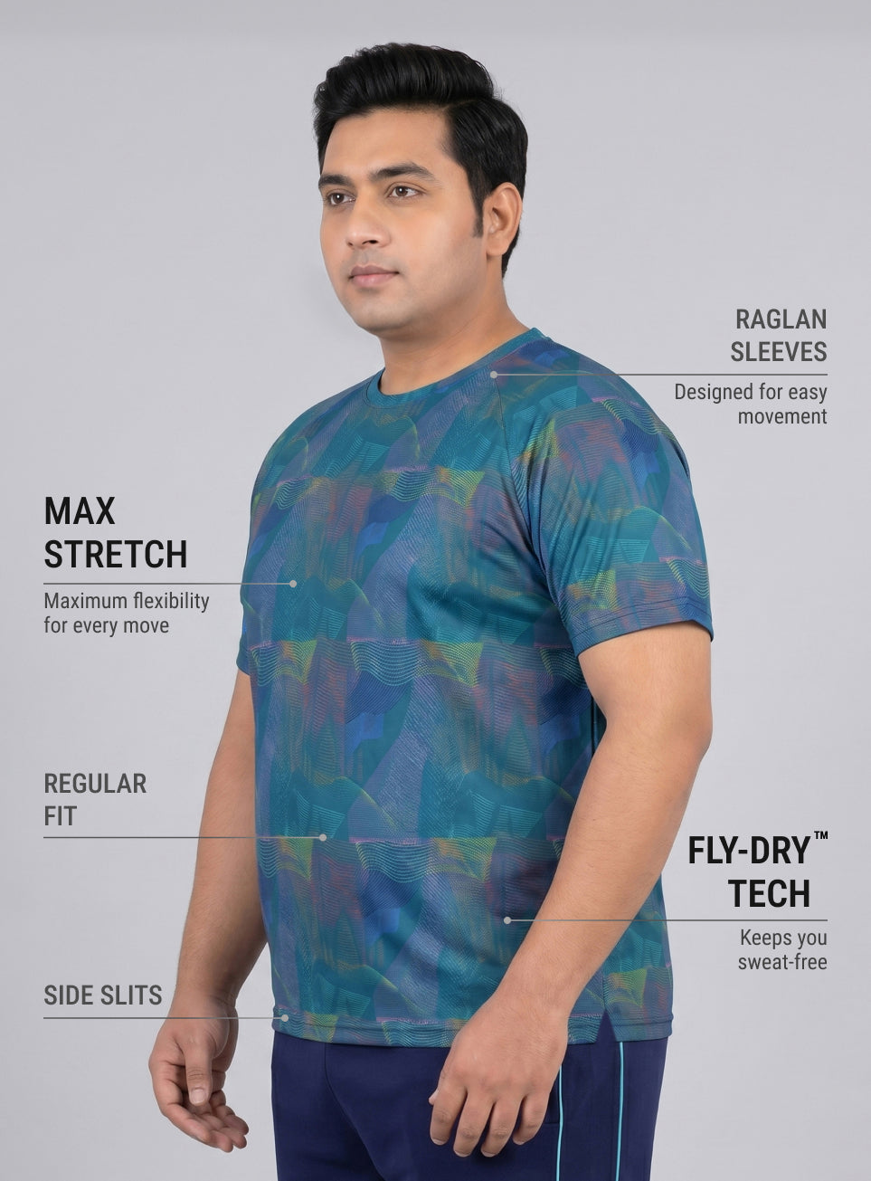 Men's Teal High Energy Line Training Plus Size T-shirt