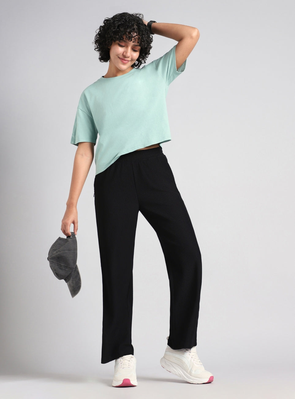 Women's Black Ribbed Move and Flow Trackpants
