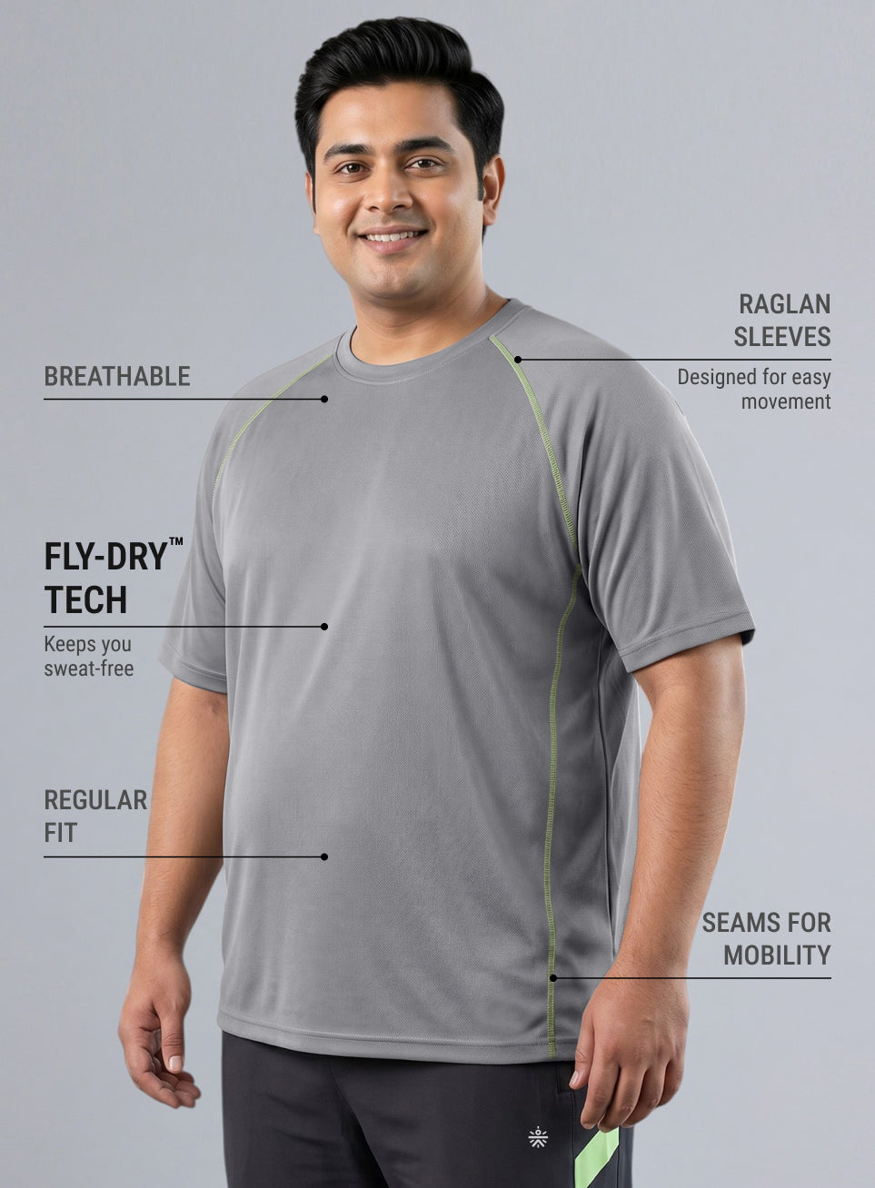 Men's Grey Everyday Workout Train Plus Size T-shirt