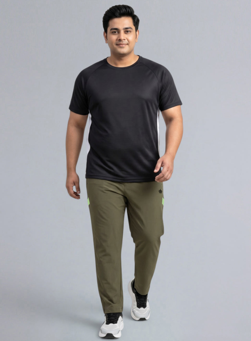 Men's Olive Power Pop Plus Size Straight Fit Trackpants