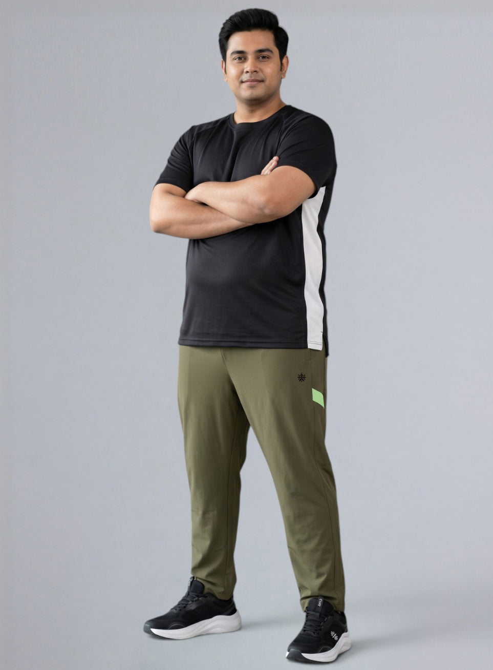 Men's Olive Power Pop Plus Size Straight Fit Trackpants