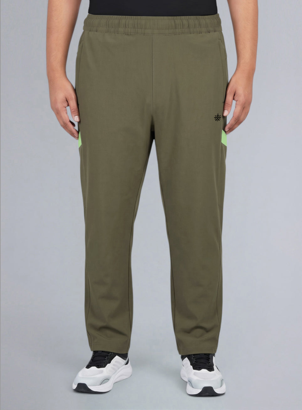 Men's Olive Power Pop Plus Size Straight Fit Trackpants