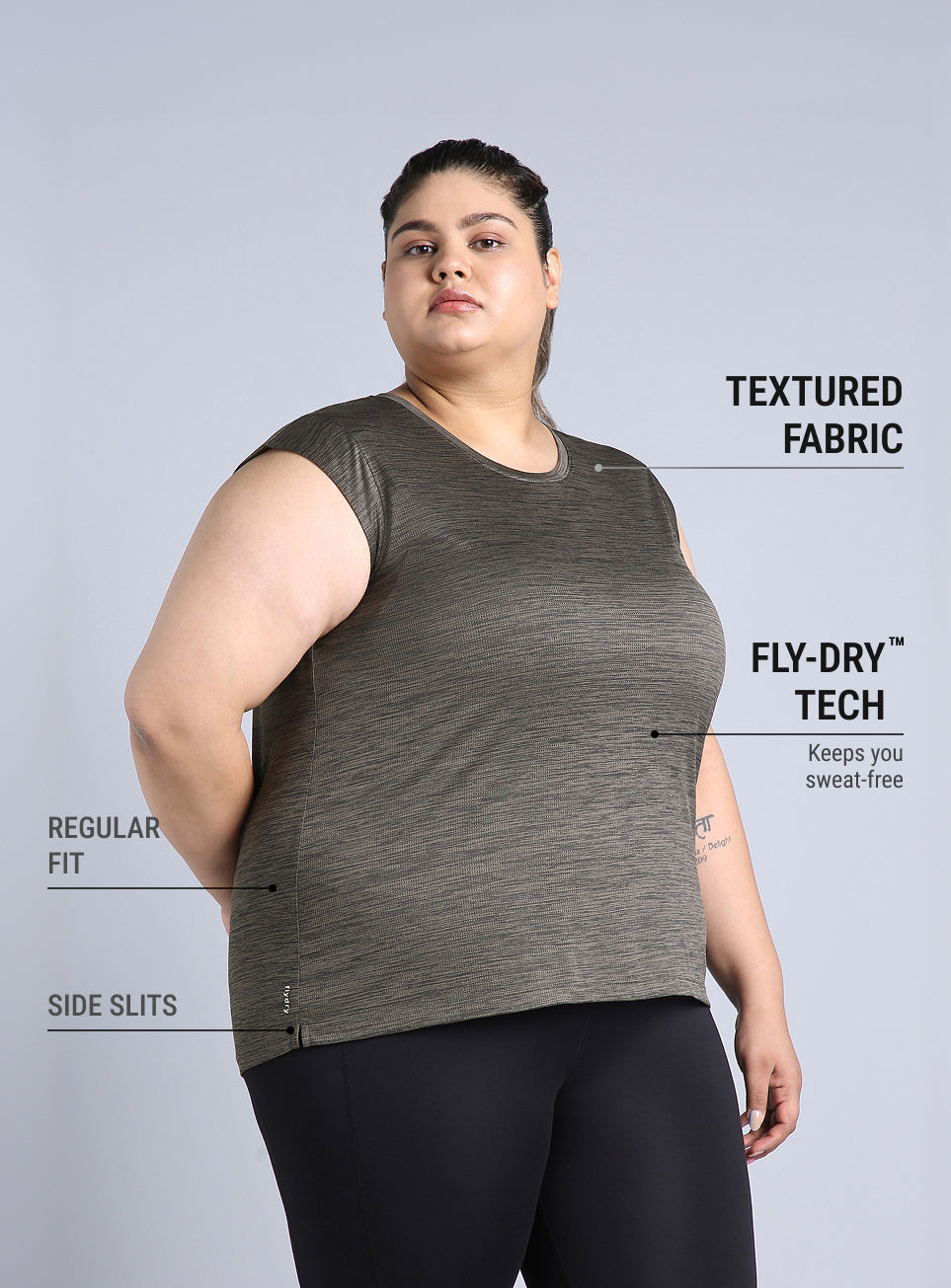 Women's Charcoal Melange Plus Size Training Tee