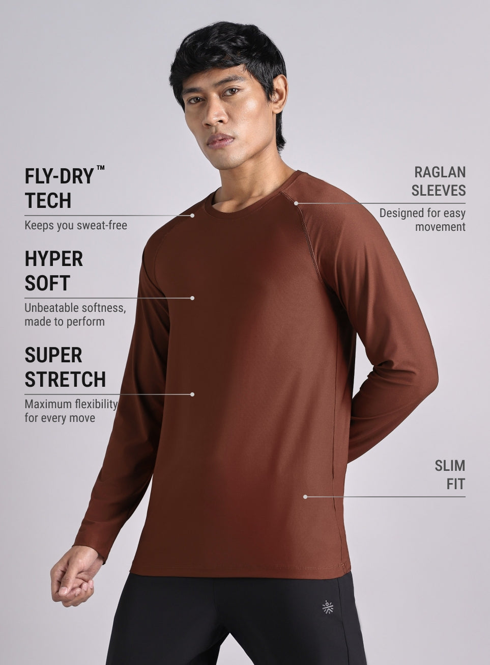 Men's Brown Base Layer Run Full Sleeve T-shirt