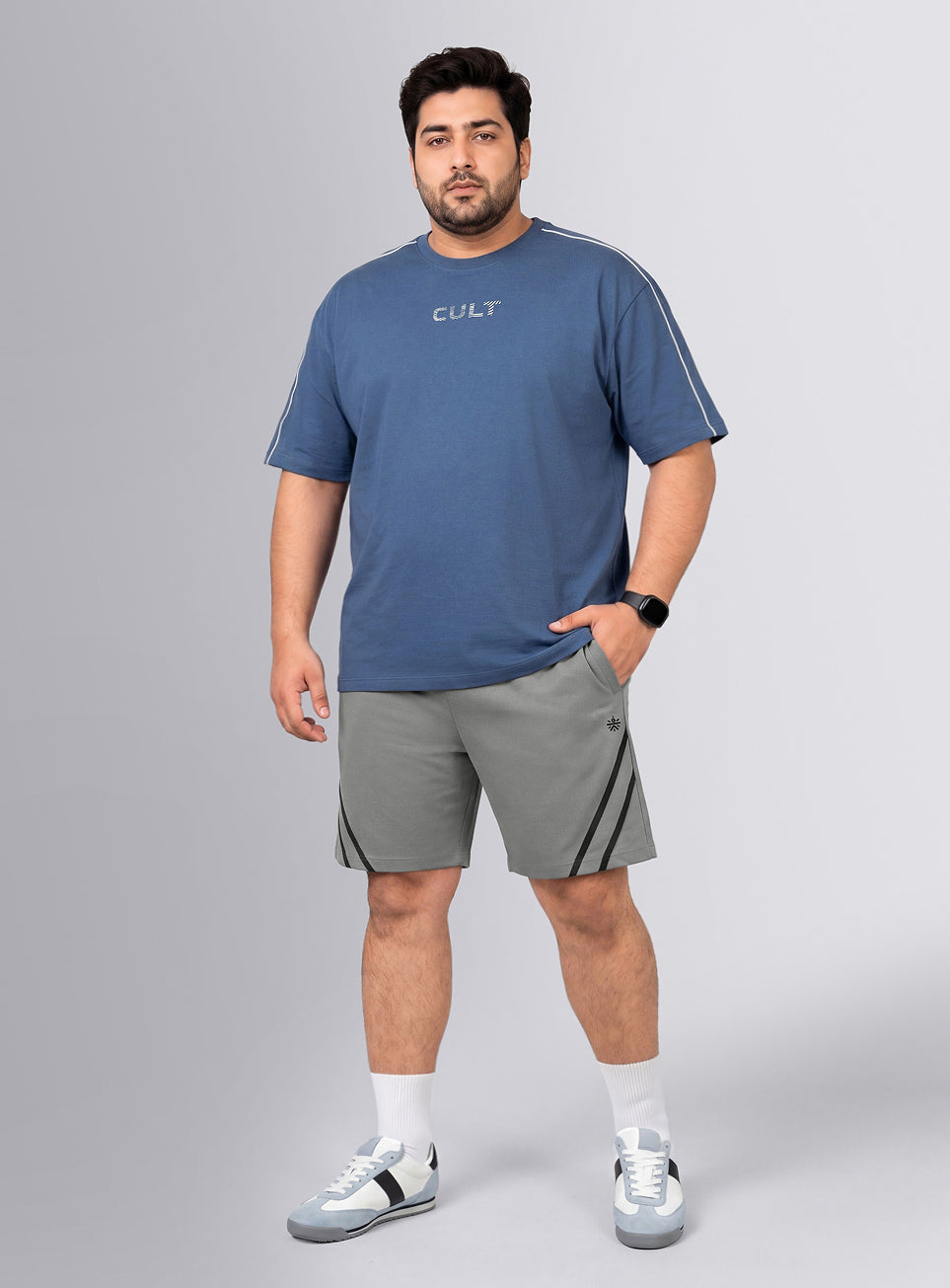 Men's Grey Contrast Panel Plus Size Shorts