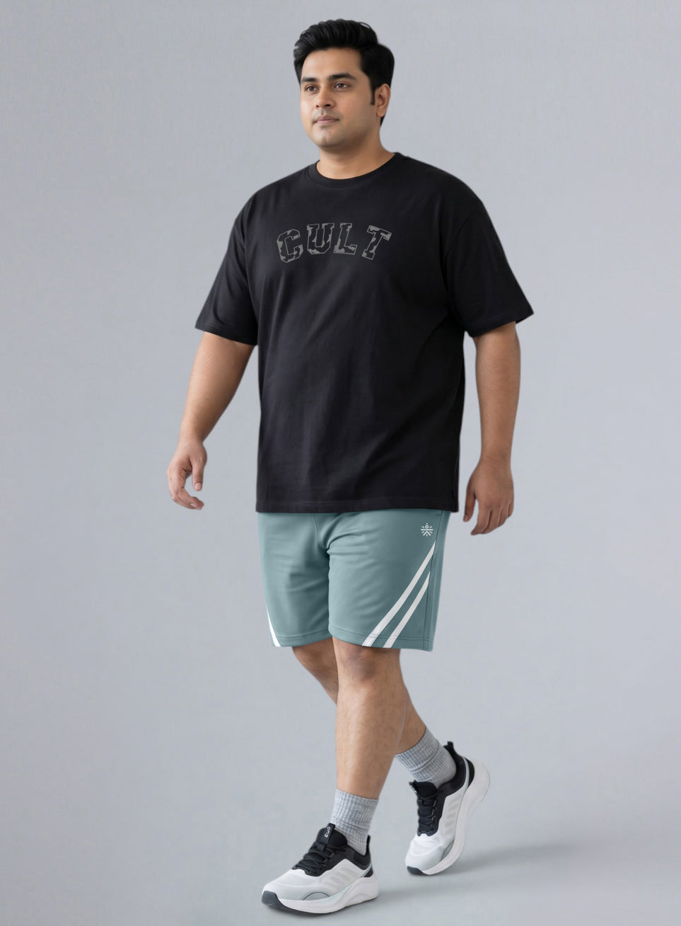 Men's Blue Contrast Panel Plus Size Shorts