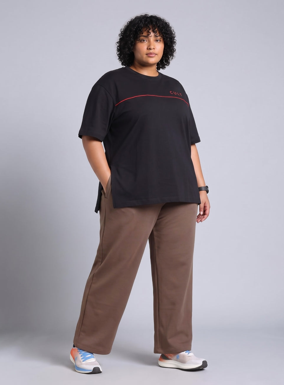 Women's Brown Plus Size Athleisure Trackpants