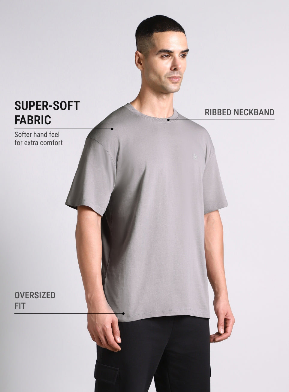 Men's Grey Built-In Motion Graphic Oversized T-shirt