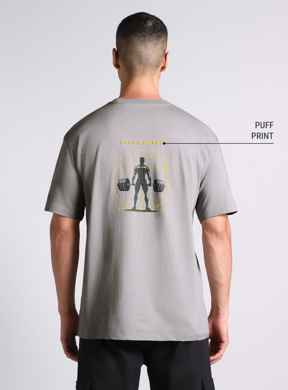 Men's Grey Built-In Motion Graphic Oversized T-shirt